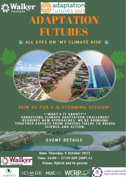 Adaptation futures flyer with information on date, time. 