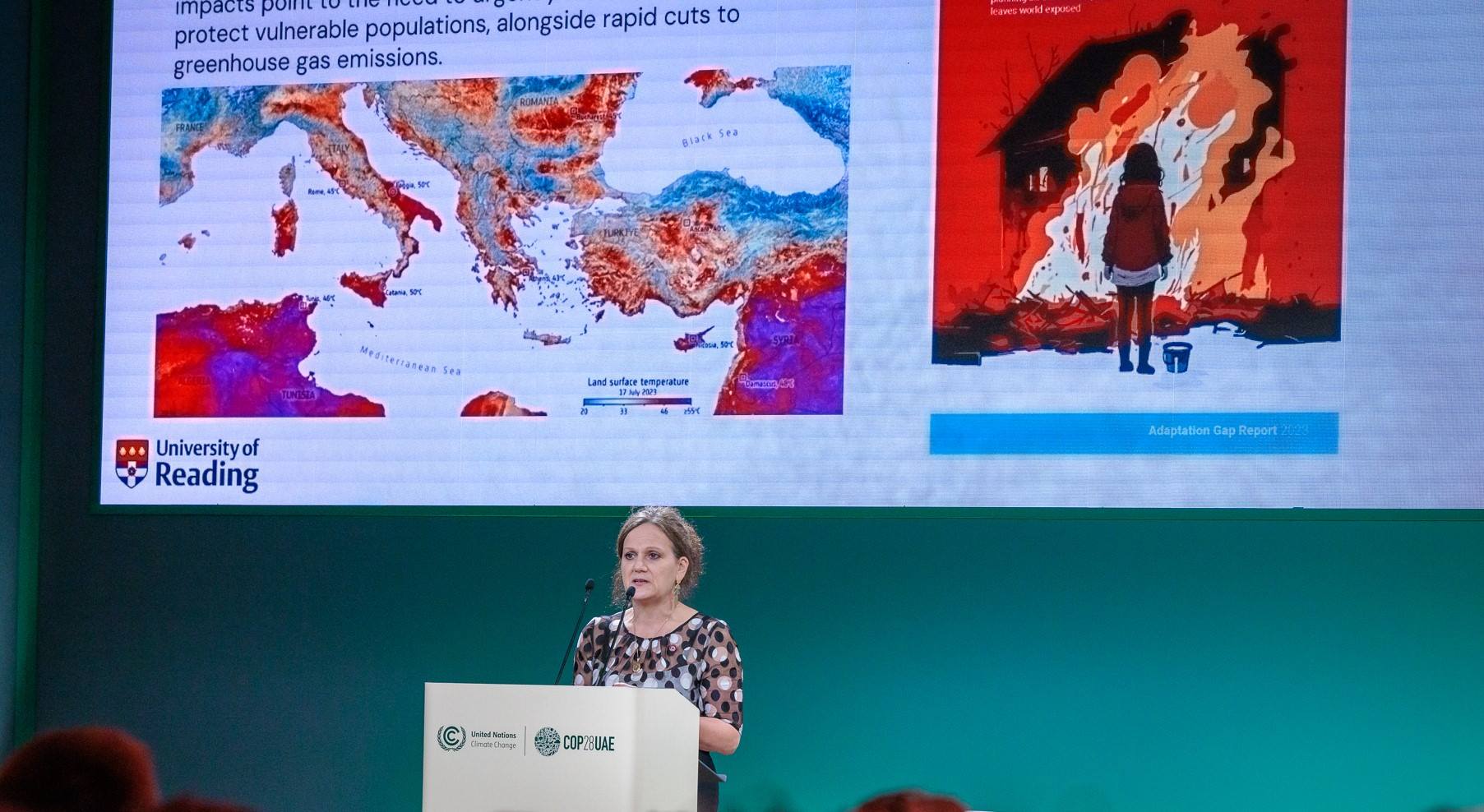 Professor Rosalind Cornforth presenting at COP28