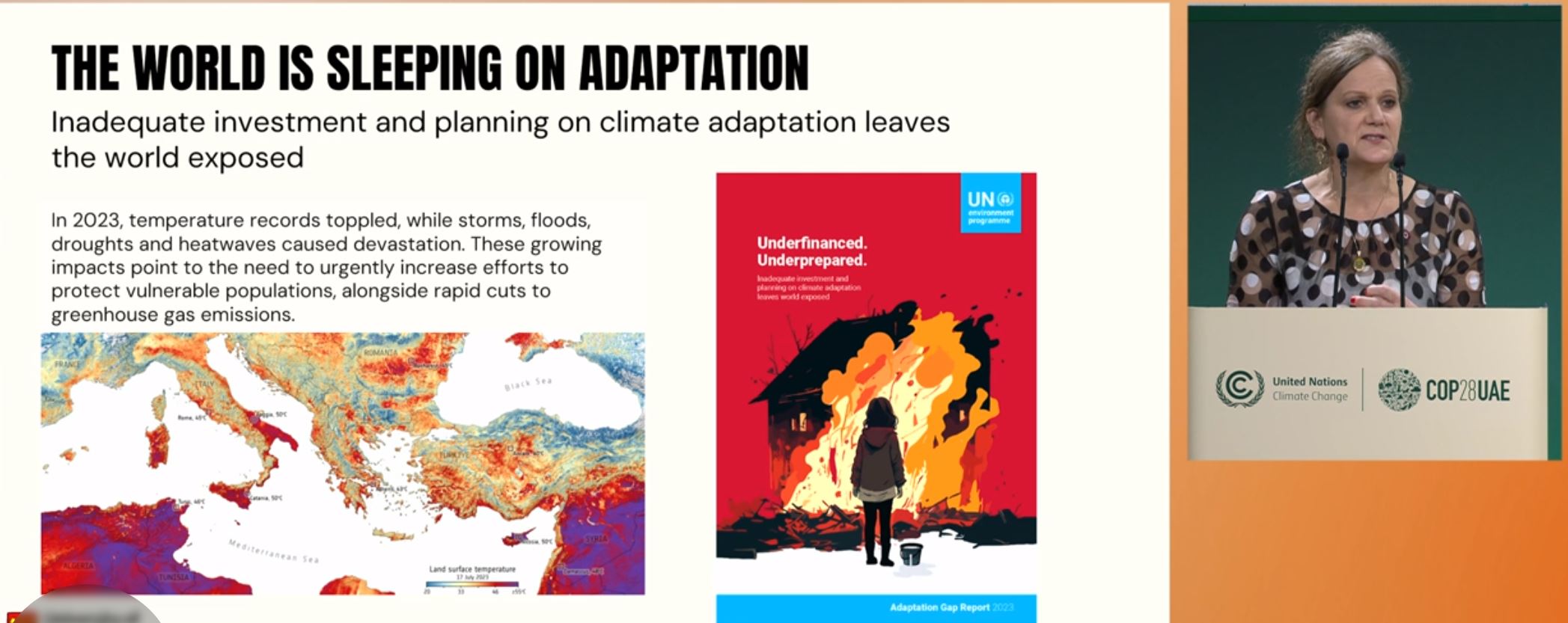 Rosalind Cornforth presenting the Adaptation Gap Report